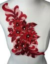 Red 3D floral appliqués with sequin