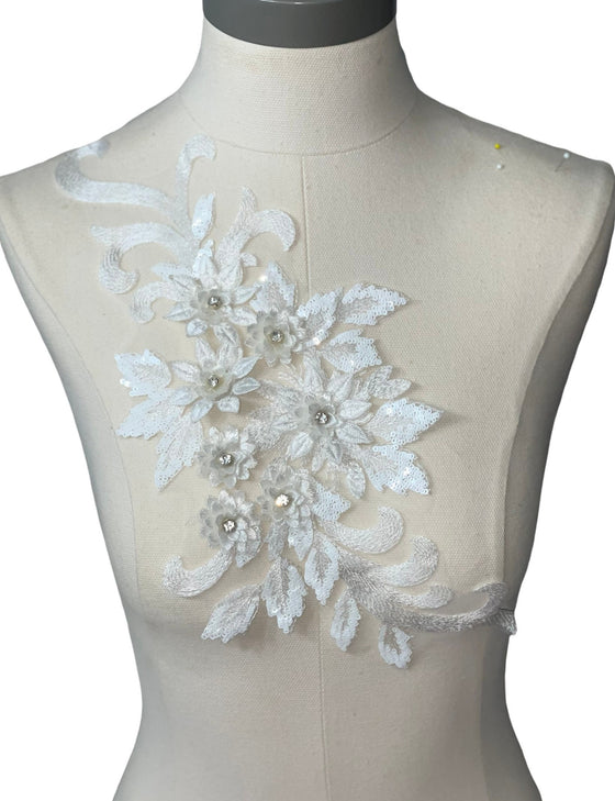 White 3D floral appliqués with sequin #146-917