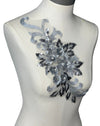 Grey Silver 3D floral appliqués with sequin