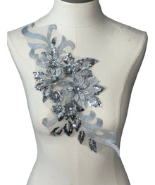  Grey Silver 3D floral appliqués with sequin