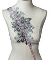 Grey Silver 3D floral appliqués with sequin