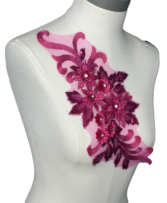 Fuchsia 3D floral appliqus with sequin multiple colors