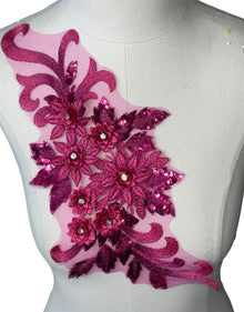  Fuchsia 3D floral appliqus with sequin multiple colors