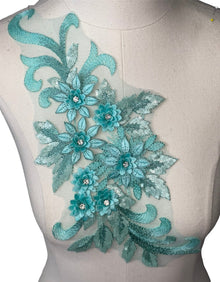  Mint Green 3D floral appliqués with sequin