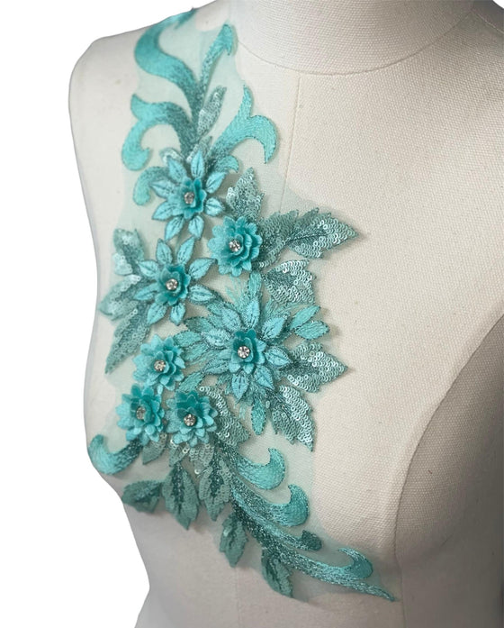 Mint Green 3D floral appliqués with sequin