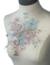 Ostrich Feather Pink 3D Flower Appliques with beads