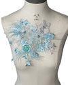 Ostrich Feather Blue 3D Flower Appliques with beads