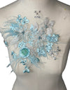 Ostrich Feather Blue 3D Flower Appliques with beads