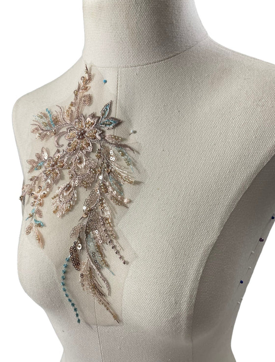 Rose Gold Beaded Applique with sequin (Style 4)