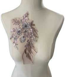  Pink & Blue Beaded Appliqués with gold sequin (Style 4)