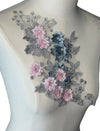 Pink and Gray 3D Flower appliqués with rhinestones