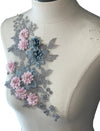 Pink and Gray 3D Flower appliqués with rhinestones