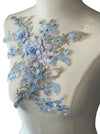 Blue Pink Gold 3D Floral Applique with Beads