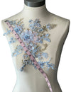 Blue Pink Gold 3D Floral Applique with Beads