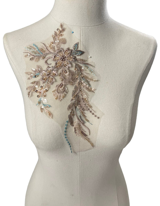 Rose Gold Beaded Applique with sequin (Style 4)