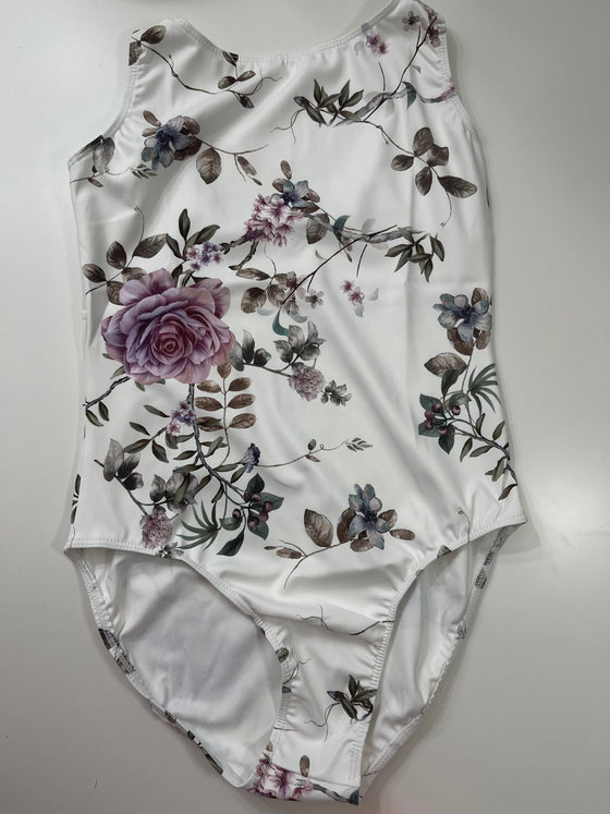 Child White Floral Design Leotard #235-246