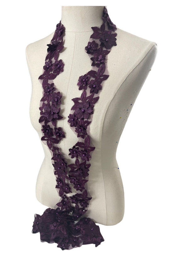 Purple Trim 3d Flowers with pearls #273-831