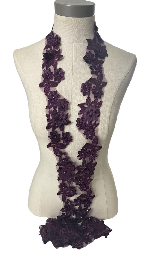 Purple Trim 3d Flowers with pearls #273-831