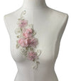 Pink 3D flower embroidered applique with crystals