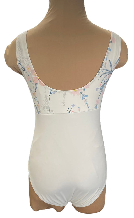 Child White Floral Design Leotard