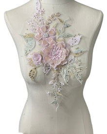  Small Pink 3D Floral Multi Color Appliqués with Pearls and Rhinestones