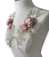 Pair Multi color 3D flowers lace appliqués with pearls