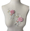 Pair of 3D Pink Flowers embroidered applique #798-771