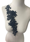 3D Black Flowers Applique with Crystals