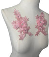 Pair of 3D Pink Flowers embroidered applique with pearls and crystals