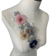 3D Multi Color Flowers with Large Crystals on White Lace