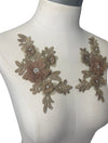 Pair of 3D Bronze/Brown Flowers embroidered applique