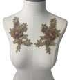 Pair of 3D Bronze/Brown Flowers embroidered applique