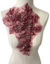 Burgundy and Silver 3D Floral Applique with Crystals