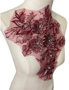 Burgundy and Silver 3D Floral Applique with Crystals