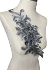 Dark Grey Silver 3D floral appliqués with sequin #146-917