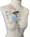 3D Pink and Blue flower applique with crystals and dragonfly