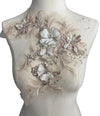 Cream Blush Pink 3D flowers appliqués with Rhinestones and Pearls