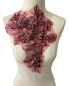 Burgundy and Silver 3D Floral Applique with Crystals