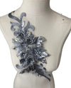 Dark Grey Silver 3D floral appliqués with sequin #146-917