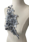 Dark Grey Silver 3D floral appliqués with sequin #146-917