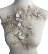 Cream Blush Pink 3D flowers appliqués with Rhinestones and Pearls