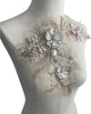 Cream Blush Pink 3D flowers appliqués with Rhinestones and Pearls