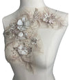 Cream Blush Pink 3D flowers appliqués with Rhinestones and Pearls