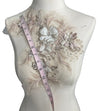 Cream Blush Pink 3D flowers appliqués with Rhinestones and Pearls