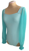 Turquoise Colored Leo with long mesh sleeves ruched at the wrist #222-772