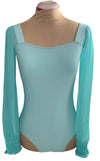 Turquoise Colored Leo with long mesh sleeves ruched at the wrist #222-772