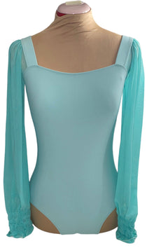  Turquoise Colored Leo with long mesh sleeves ruched at the wrist #222-772