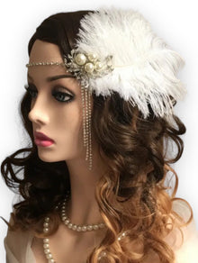  White Peacock Feathered Jeweled Headpiece