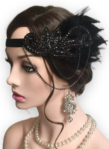  Black Feathered Jeweled Headpiece