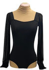 Black Leo with long mesh sleeves ruched at the wrist #222-772